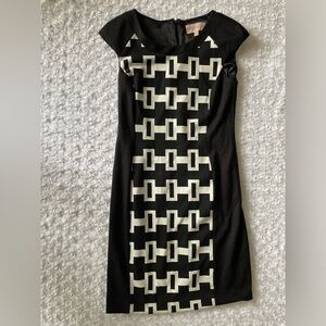 Black and Tan Geometric Design Sleeveless Dress